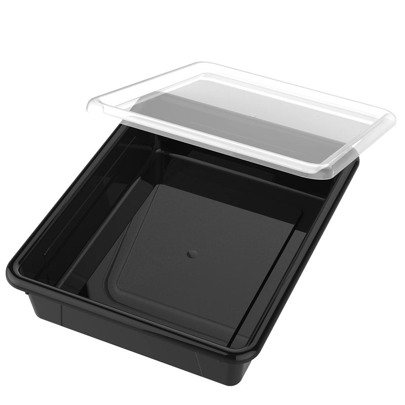 Storex Letter Size Flat Storage Tray - Organizer Bin with Non-Snap Lid for Classroom, Office and Home, Black, 5-Pack (62535U05C) - Image 3